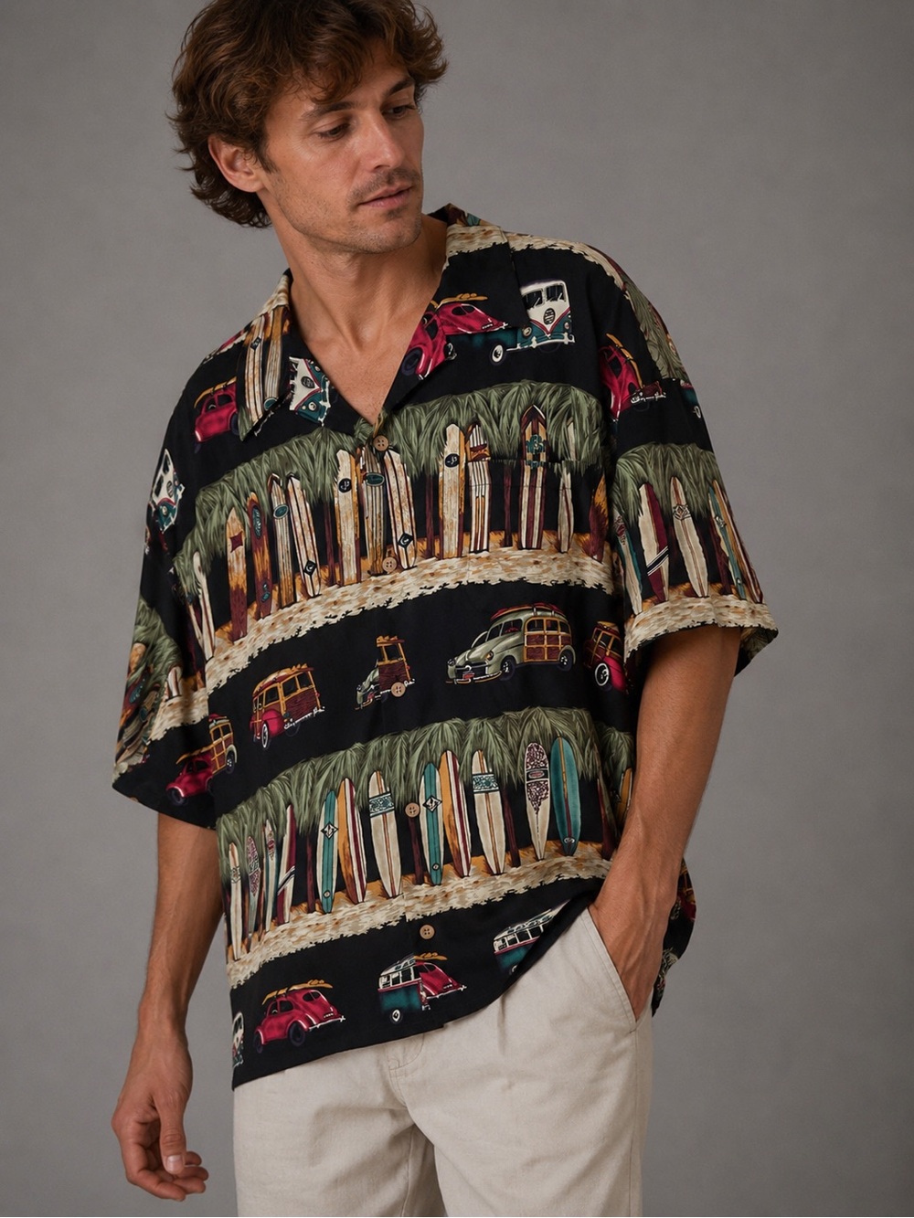 NWT Island Collection Vintage Hawaiian XL Surfboards VW Bus Woody Cars Rayon